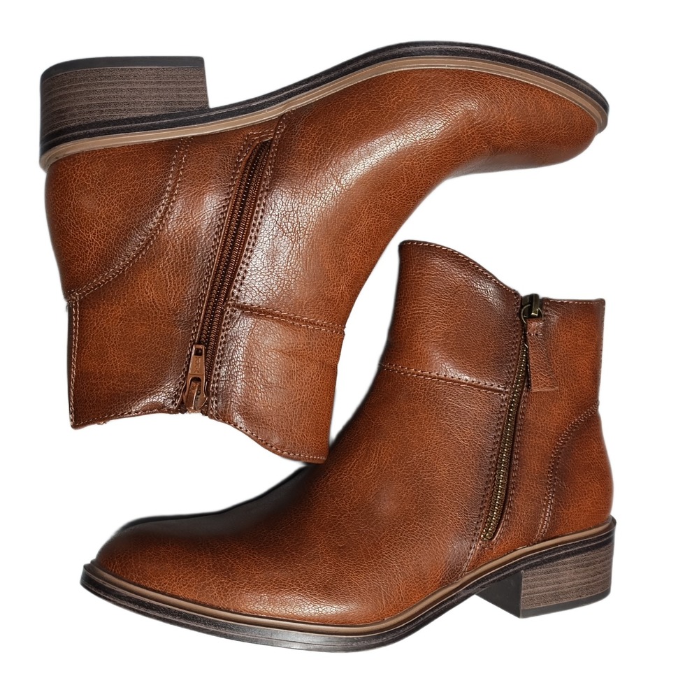 Baretraps Alona Ankle Boots Womens Size 7M Brown Synthetic Almond‎ Toe Side Zip